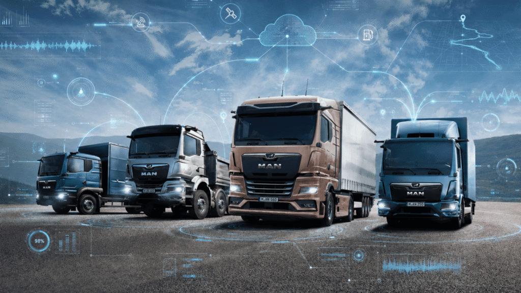 MAN Trucks zu sehen nebeneinander stehend